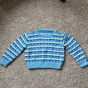 Handmade Blue Variant Striped Kids Sweater Size 5T (Estimated Size)